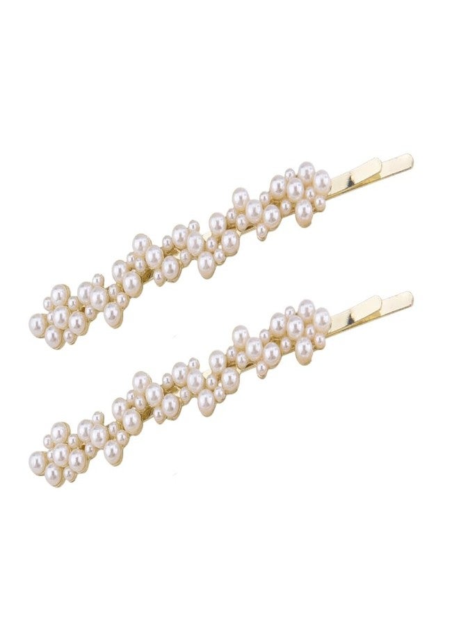 Kefley Pearl Hair Barrettes Hairpins for Women Elegant French Clips for Thin Thick Hair Gold Metal Bridal Barrette Hairclips Decorative Pearl Bobby Pins for Prom Wedding 2 PCS - Image 1